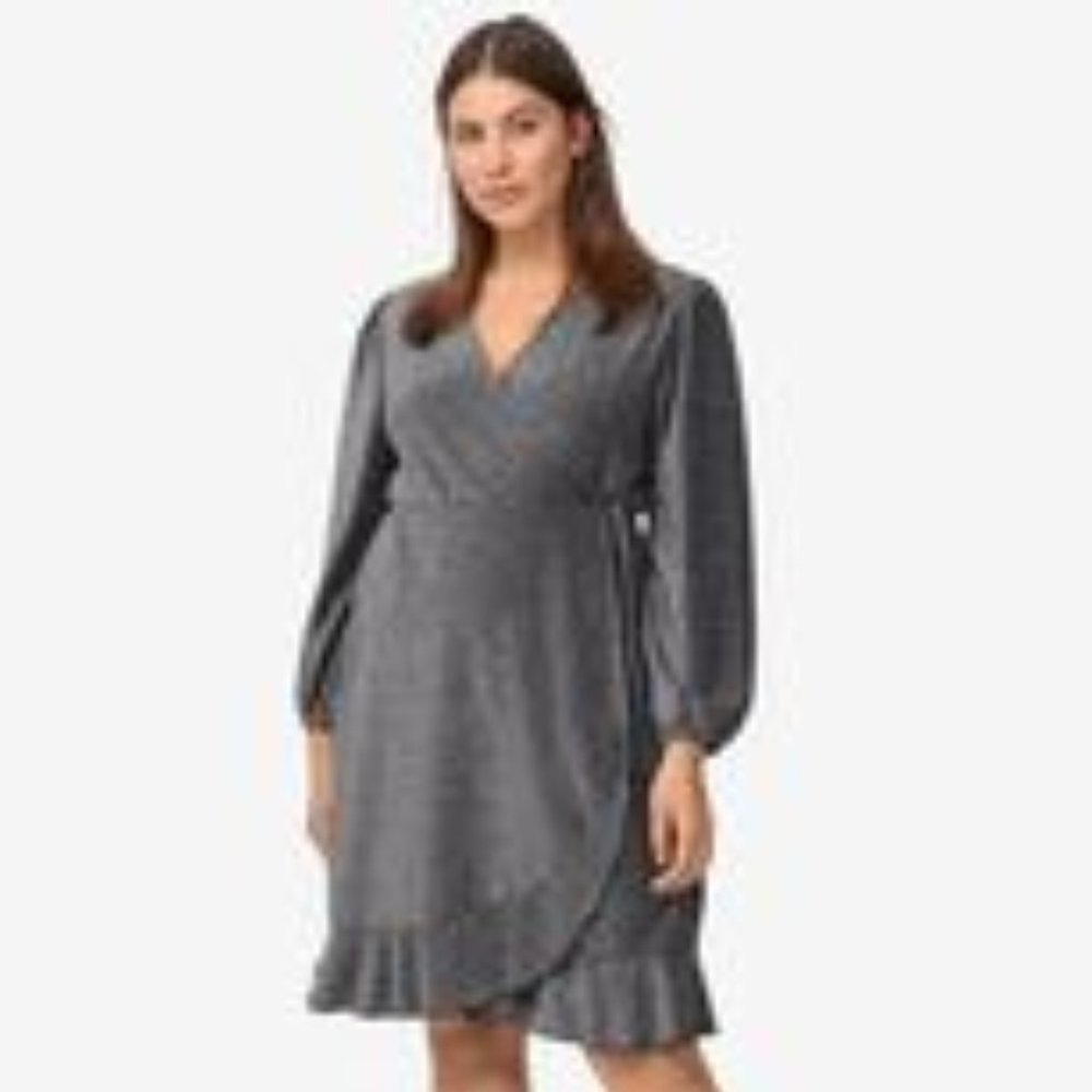 ELLOS Gliltter Knit Semi-Faux Wrap DRESS, Sz 14/16